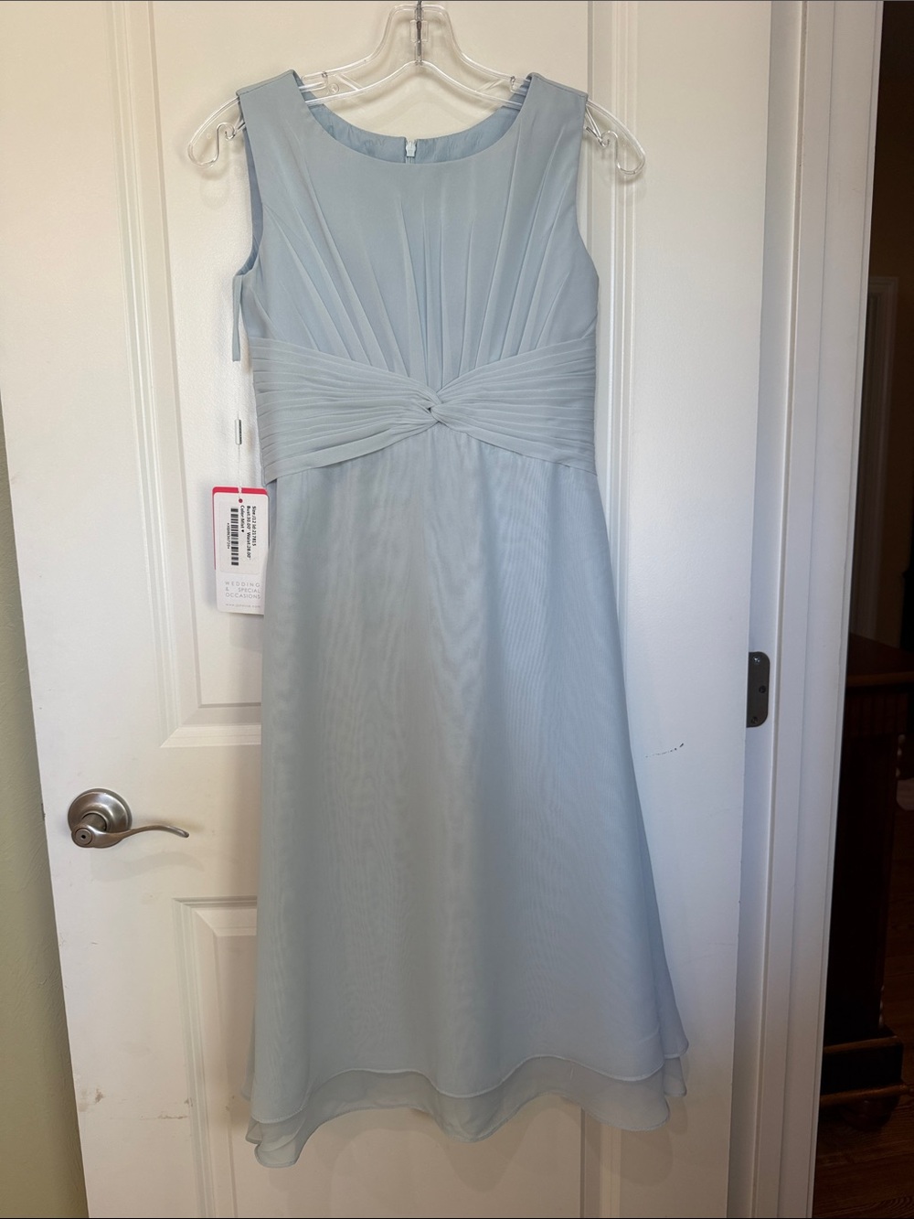 Girls Blue Bridesmaid Dress Wedding Blue Chiffon Size 12 Tea Length